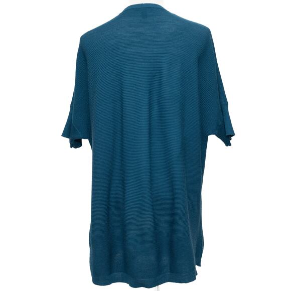 Eileen Fisher Blue V-Neck Wool Blend Lightweight Short Sleeve Sweater Size Large - Picture 3 of 8